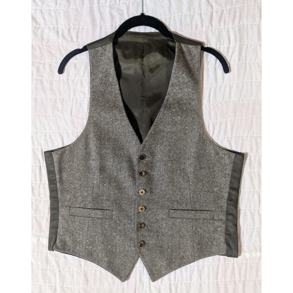Vintage 1970s Taupe Wool Donegal Fleck Tweed Blazer Reversible Vest Union 38S - Picture 4 of 16